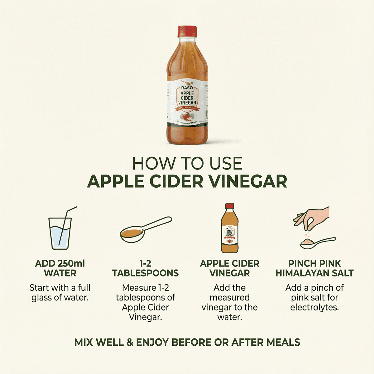 Raso Apple Cider Vinegar – 12 - Month Fermented Digestive Support 475ml - Raso Pakistan